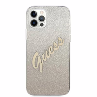 Guess GUHCP12LPCUGLSGO iPhone 12 Pro Max 6.7" auksinis kietasis dėklas Glitter Gradient Script