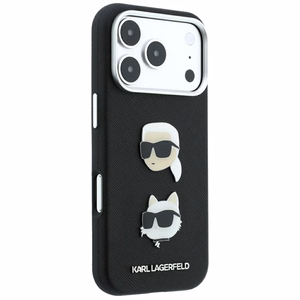 Karl Lagerfeld Saffiano Karl & Choupette Heads Pins & Logo dėklas, skirtas iPhone 18 Pro / 17 Pro – juodas