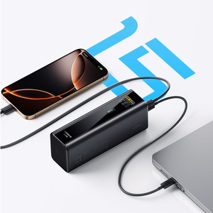 Cuktech PB200U išorinė baterija 20 000 mAh, 210 W, su 2 USB-C ir USB-A jungtimis, TFT ekranu ir 240 W USB-C laidu – juoda