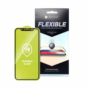 LCD apsauginis stikliukas Bestsuit Flexible Hybrid Glass 5D Apple iPhone 12 Mini pritaikytas dėklui juodas