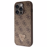 Guess GUHCP14LP4TDSCPW dėklas iPhone 14 Pro - rudas kryžminis 4G metalinis logotipas