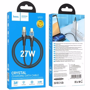 Kabelis USB C į Lightning Hoco PD 27W 1,2 m U121 juodas permatomas