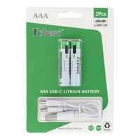 TCBEST įkraunama baterija R3 (AAA) 400 mAh su lizdu Type C + kabelis USB A į 2 x Type C 2 vnt.