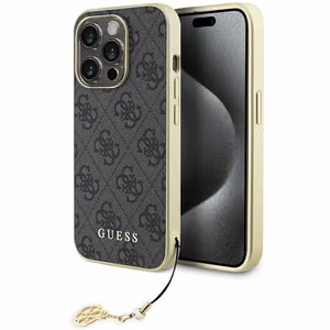 Guess GUHCP15LGF4GGR iPhone 15 Pro 6.1" pilkas/pilkas kietas dėklas 4G Pakabukų Kolekcija