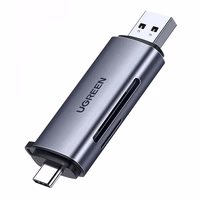 Atminties kortelių skaitytuvas Ugreen CM185 USB-A 3.0/USB-C 3.1 to TF/SD (50706) pilkas