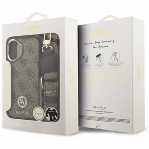 Guess 4G Strass Logo & Big Strap Metal Buttons MagSafe case for iPhone 17 brown