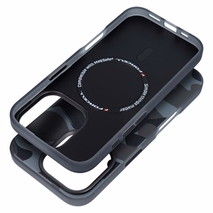 Dėklas telefonui FORCELL F-PROTECT su dviejų sluoksnių 4D technologija, militarinio kritimo testo suderinamas su MagSafe skirtas IPHONE 16 PLUS juodas kamufliažas