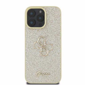 Guess Fiksuotas Blizgus Didelis 4G dėklas telefonui iPhone 16 Pro - auksinis