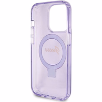 Guess dėklas telefonui su stovu Ring Stand Script Glitter magnetinis iPhone 15 Pro Max - violetinis