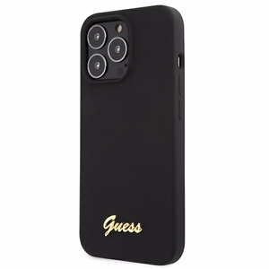 Guess GUHMP13XLSLMGBK dėklas telefonui iPhone 13 Pro Max 6.7" juodas kietas silikoninis su auksiniu logotipu MagSafe