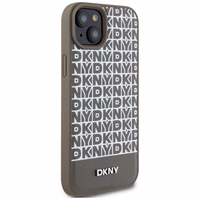 DKNY Odinis spausdintas raštas metalinis logotipas Magnetinis dėklas iPhone 15 / 14 / 13 - ruda