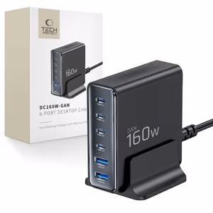 "Tech-Protect DC160W-GAN" 6 prievadų 160 W sieninis įkroviklis - juodas