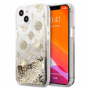 Guess GUHCP13SLGPEGO iPhone 13 mini 5.4" auksinis/auksinis kietas dėklas Peony Liquid Glitter
