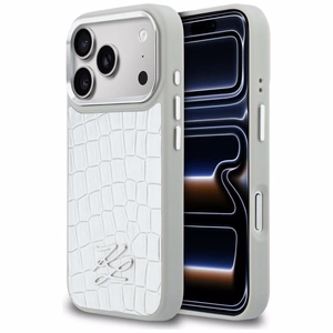 Karl Lagerfeld Croco KL Script Logo MagSafe dėklas for iPhone 17 Pro Max - sidabrinis