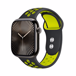 Crong Duo Sport dirželis, skirtas Apple Watch 38 / 40 / 41 / 42 mm, juodas ir žaliųjų citrinų spalvos