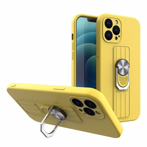 Ring Case silikoninis dėklas su pirštų laikikliu ir stovu iPhone 11 Pro geltonas