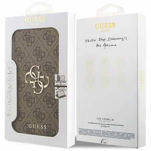 Guess Book 4G Metal Logo dėklas telefonui iPhone 17 Pro Max - rudas