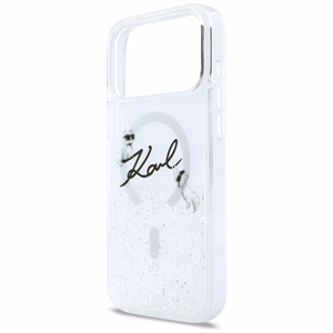 Karl Lagerfeld Liquid Glitter Karl Script Logo MagSafe Dėklas for iPhone 17 Pro Max - Clear