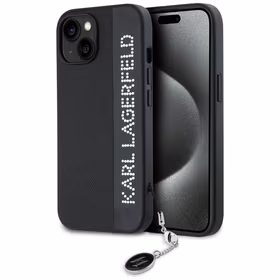 Karl Lagerfeld Saffiano Rhinestones & Charm dėklas telefonui iPhone 15 / 14 / 13 - juodas