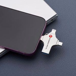 FORCELL F-DATA USB atmintukas Metal Quad 64GB USB3.2 Gen 1 (USB A / Type C / Lightning / Micro USB) sidabrinis