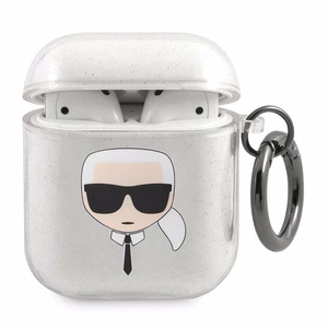 Karl Lagerfeld blizgus Karl's Head dėklas AirPods 1/2 ausinėms - sidabrinis