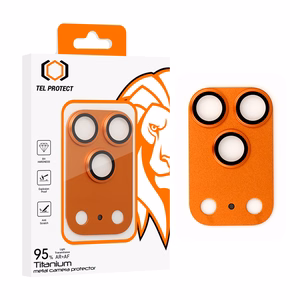 Tempered stiklas Tel Protect 95% AR+AF Full Metal kameros apsauga on camera for Iphone 17 Pro oranžinis (camera island)