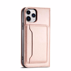 Magnetinis dėklas kortelėms iPhone 12 Pro Max dėklas kortelių piniginė kortelių laikiklis rožinis