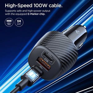 "Spigen Essential EV1133" 3 prievadų automobilinis įkroviklis - juodas