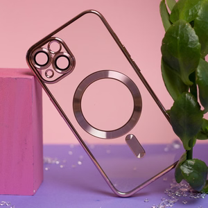 Spalvotas chromuotas Magnetinis dėklas telefonui iPhone 15 6,1" rožinis auksas