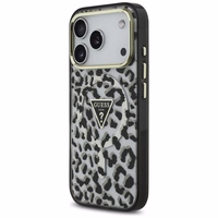 Guess leopardinis blizgus magnetinis dėklas telefonui iPhone 17 Pro juodas