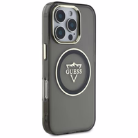 Guess IML Metal Mountain Logo Magnetinis iPhone 16 Pro Max dėklas - juodas