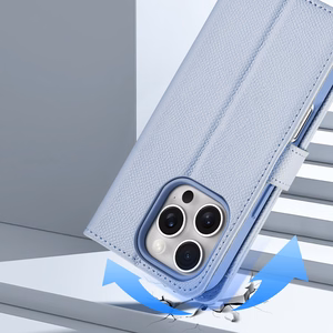 Dux Ducis Lawa iPhone 16 Pro odinis dėklas su nuimama magnetine pinigine - mėlynas
