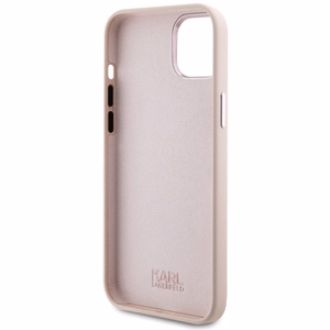 Karl Lagerfeld silikoninis Choupette Metal Pin dėklas telefonui iPhone 15 Plus / 14 Plus - rožinis