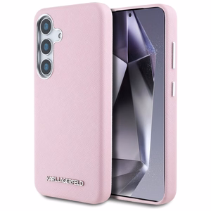 Karl Lagerfeld Saffiano Pilnai Apgaubtas Pailgintas Metalinis Logotipas Magnetinis dėklas Samsung Galaxy S25 - rožinė