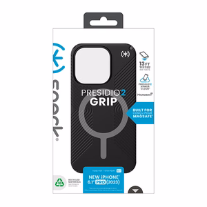 Speck Presidio2 Grip MagSafe dėklas, skirtas iPhone 15 Pro, juodas su skalūno pilkos spalvos detalėmis