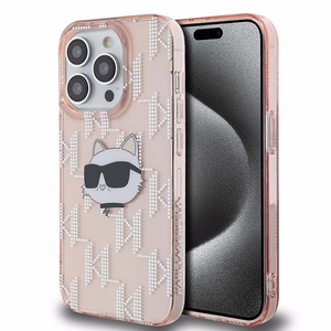 Karl Lagerfeld IML Choupette galvos ir monogramos dėklas iPhone 14 Pro Max - rožinė