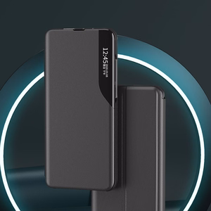 Dėklas telefonui Samsung Galaxy A14 iš eko odos su stovu, juodas