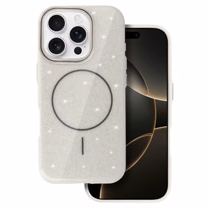 Magnētinis plonas blizgus dėklas telefonui iPhone 16 Pro Max sidabro spalvos