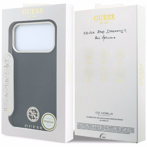 Guess Grained Round Strass Logo MagSafe dėklas iPhone 18 Pro Max / 17 Pro Max – juodas
