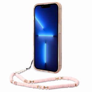 Guess GUHCP14XHGCOHP iPhone 14 Pro Max 6.7" rožinis/rožinis kietas dėklas Translucent Pearl Strap