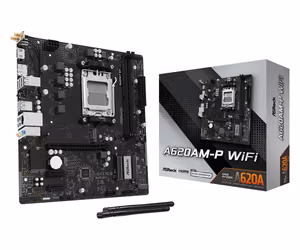 ASROCK AMD A620A Socket AM5 micro ATX RAM DDR5-SDRAM 2xSlots Wi-Fi Yes Bluetooth Yes 1xNumber of M.2 (M) slots A620AM-PWIFI (материнская плата)