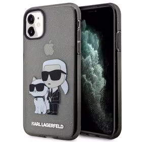 Karl Lagerfeld KLHCN61HNKCTGK iPhone 11 / Xr 6.1" juodas/juodas kietas dėklas Blizgučiai Karl&Choupette