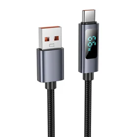Kabelis USB A į USB C Hoco 5A su ekranu 1 m X112 juodas