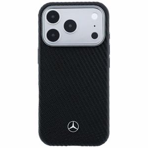 Mercedes dalinio apgaubimo odinis MagSafe dėklas su medžio efektu, skirtas iPhone 17 Pro / 18 Pro, juodas