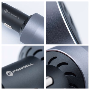 FORCELL F-ENERGY Alu automobilinis įkroviklis 2 x Type C + USB A PD QC4.0 SFC 2.0 4,5A 65W pilkas