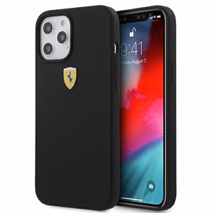 Ferrari FESSIHCP12LBK iPhone 12 Pro Max 6.7" juodas/juodas kietas dėklas On Track Silicone