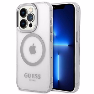 Guess GUHMP14XHTRMS iPhone 14 Pro Max 6.7" sidabrinis/sidabrinis kietas dėklas Metalinis kontūras Magnetinis
