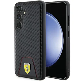Ferrari Carbon Stitched Bottom dėklas telefonui Samsung Galaxy S24 - juodas