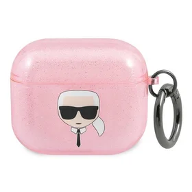 Karl Lagerfeld blizgus Karl's Head dėklas AirPods 3 ausinėms - rožinis