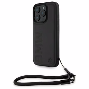 BMW Signature Leather Wordmark Cord Case for iPhone 16 Pro - Juodas